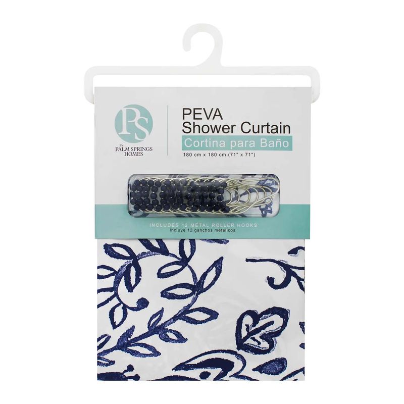 Cortina-de-baño-con-diseño-de-hojas-en-color-azul-No-se-adhieren-olores-libre-de-cloro-y-resistente-al-moho