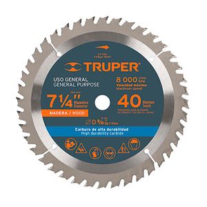 Disco sierra 7- 1/4" para madera, 40 dientes centro 5/8" - TRUPER