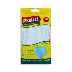 Mascarilla desechable con 3 capas de alta filtración para proteger a los demás frente a organismos externos. - PRAKTI