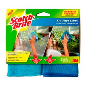 Kit de paños de microfibra para vidrios de 29 x 31 cm (1 limpiador + 1 lustrador); pack x 2 - SCOTCH BRITE