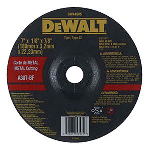 Disco de corte para metal de 7" x 1/8" x 7/8" diseñados especialmente para ofrecer un alto nivel de desempeño y vida útil - DEWALT