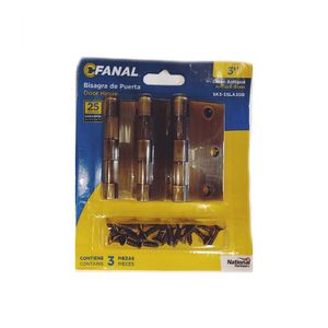 Bisagra de 3" para puerta. Acabado en bronce antiguo. Incluye tornillería. pack x 3 - FANAL