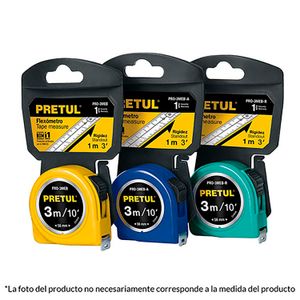 Flexómetro azul 3 m cinta 13 mm, en tarjeta - PRETUL