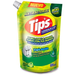 Lavavajilla líquido antibacterial triple acción para cocina con aloe vera y fragancia a limón; 500 ml - TIPS