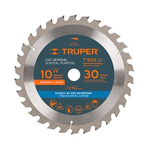 Disco sierra 10" para madera, 30 dientes centro 5/8" - TRUPER