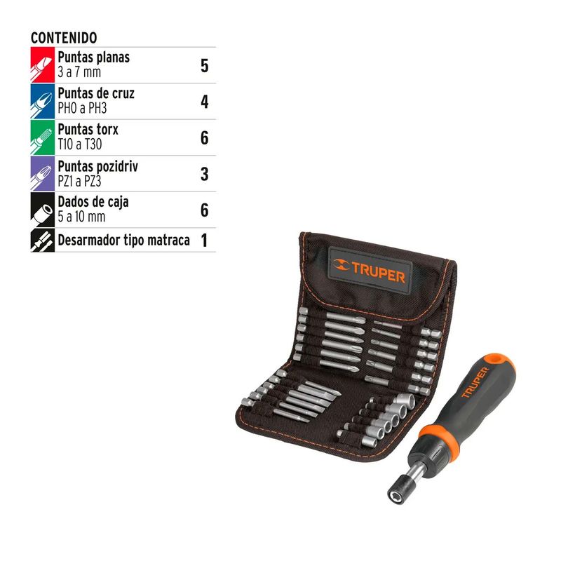 Desarmador-tipo-racha-con-punta-hexagonal-de-1-4-pulgadas.-Incluye-un-set-de-18-puntas-6-dados-y-un-estuche