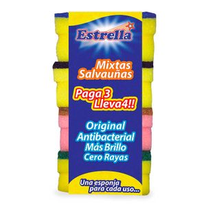 Pack de esponjas de multiusos: original, antibacterial, cero rayas y más brillo; pack x 4 - ESTRELLA
