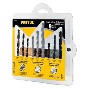 Juego de 9 brocas para metal, concreto y madera - PRETUL
