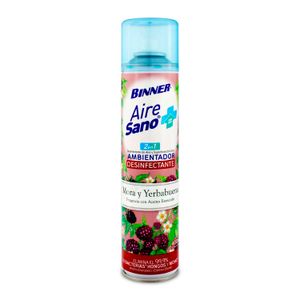 Desinfectante Ambientador con agradable aroma a mora y yerba buena elimina el 99.9% de bacterias y hongos; 400 ml