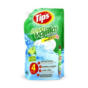 Lavavajillas antibacterial con agradable aroma limón y protección 4 en 1 de 1000 ml - TIPS
