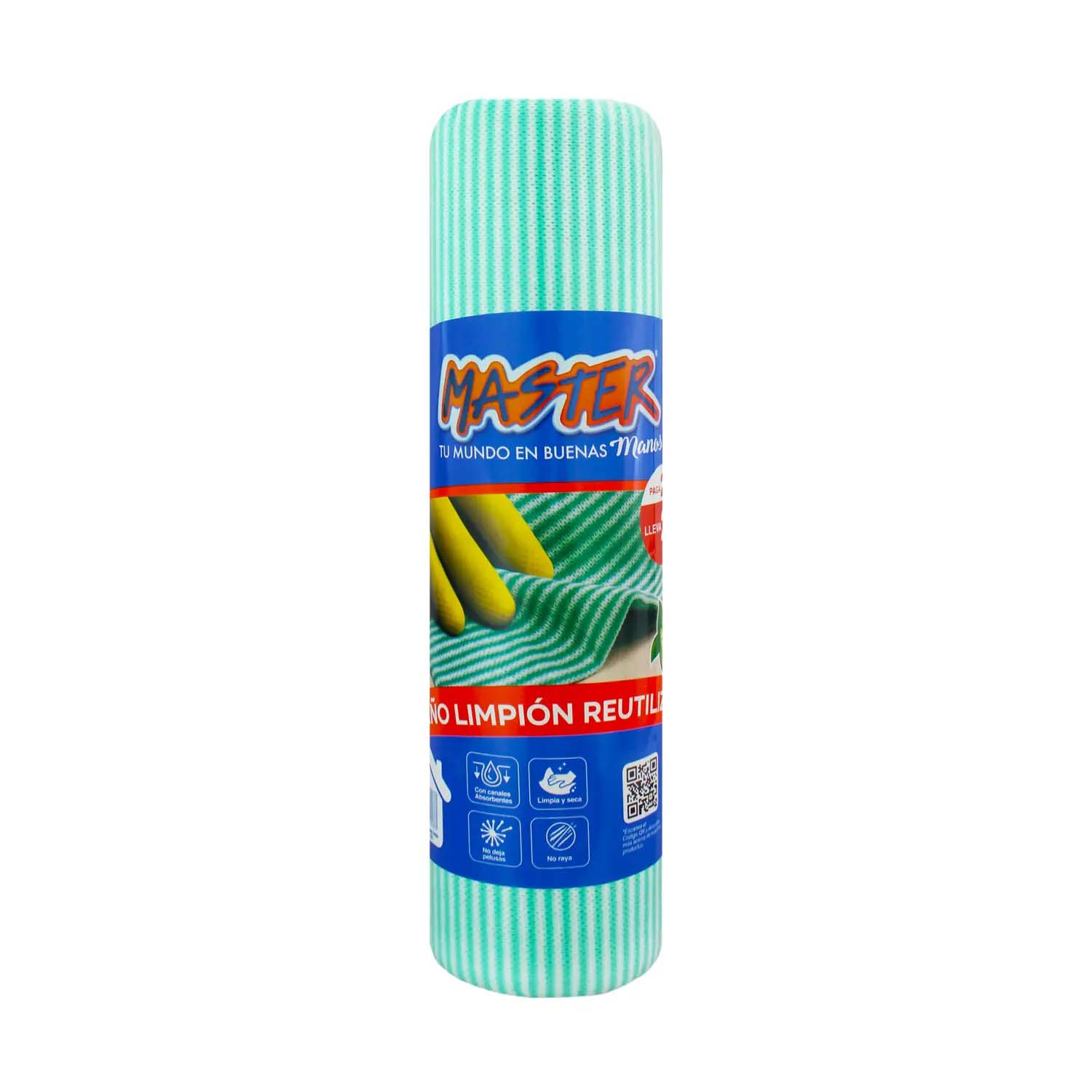 Paño de limpieza en rollo color verde, paquete x20 - MASTER BRILL - Kywi