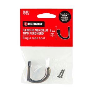 Gancho sencillo tipo perchero, latón antiguo - HERMEX