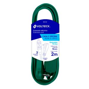 Extensión eléctrica doméstica 2 m con clavija plana verde - VOLTECK