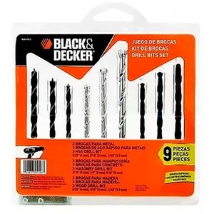 Juego de brocas de 9 piezas. Brocas para utilizar en varios elementos. - BLACK + DECKER