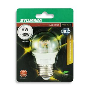 Foco LED tipo globo luz calida 6 Watts - 470 lúmenes base E27 - SYLVANIA