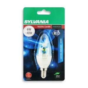 Foco LED tipo vela de luz blanca 6 Watts - 470 lúmenes base E27 - SYLVANIA