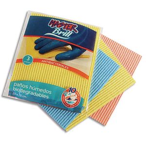 Paño húmedo antibacterial biodegradable de 20 x 18 cm; pack x 3 - MASTER BRILL