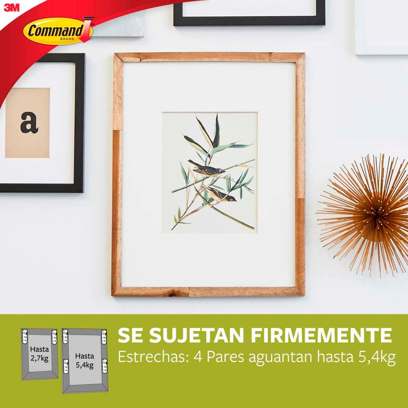 Tiras adhesivas para colgar cuadros de 45 x 60 cm con un peso de hasta 11  lbs; pack x 4 pares Blister 1U