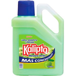 Limpiador desinfectante multiuso que destruye el 99.9% de virus y bacterias con aroma a manzana verde; 1 gl - KALIPTO