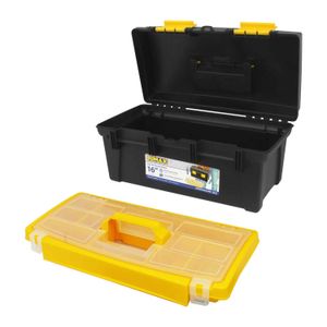 Caja de herramientas de 16 pulgadas con 1 bandeja desmontable y 2 ganchos plásticos de seguridad - RIMAX