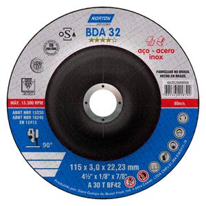 Disco de corte para acero BNA32 T42 de 4-1/2" de diametro, 22mm orificio central y 3.2mm de espesor - NORTON