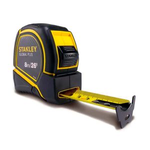 Flexómetro de 8 m de longitud con cinta de nylon ultra resistente, gancho doble y cuerpo recubierto en caucho - STANLEY
