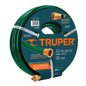 Manguera 5/8" reforzada 3 capas 20 m conexiones de metal - TRUPER