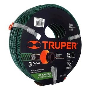 Manguera 1/2"reforzada 3 capas 15 m conexiones plásticas - PRETUL