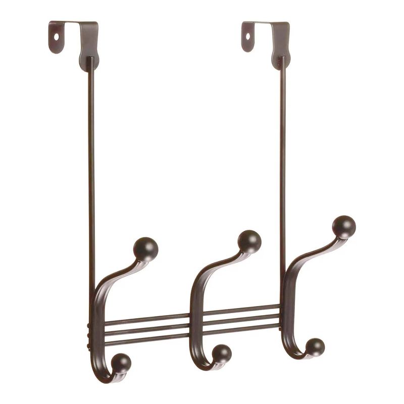 Colgador de puerta metalico de 24.1 x 9.5 x 28.6 cm con 6 ganchos 3 para ropa y 3 para sombreros o gorras