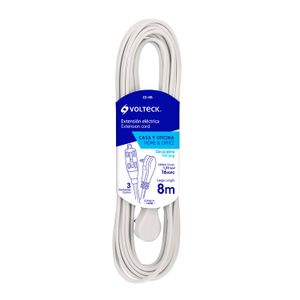 Extensión eléctrica doméstica 8 m blanca con clavija plana - VOLTECK