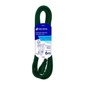 Extensión eléctrica doméstica 6 m con clavija plana verde - VOLTECK