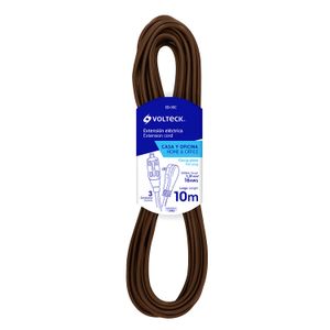 Extensión eléctrica doméstica 10 m con clavija plana café - VOLTECK