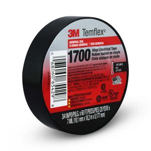 Taipe eléctrico Temflex 1700 auto extinguible resiste voltajes hasta los 600 V Temperatura de 0º C - 80º C Largo 18 m - 3M