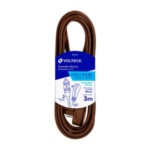 Extensión eléctrica doméstica 3 m con clavija plana café - VOLTECK