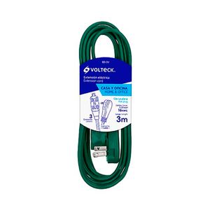 Extensión eléctrica doméstica 3 m con clavija plana verde - VOLTECK