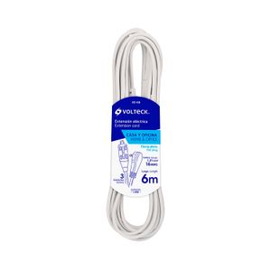 Extensión eléctrica doméstica 6 m con clavija plana blanca - VOLTECK