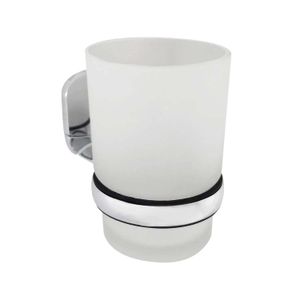 Porta cepillos de dientes con vaso de vidrio esmerilado. Incluye set de tornillería para su instalación - KAIIY
