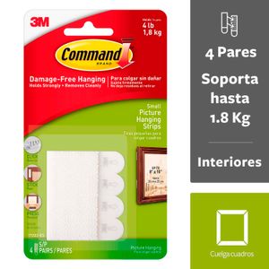 Tiras adhesivas para colgar cuadros de 20 x 25 cm con un peso de hasta 4 lbs; pack x 4 pares