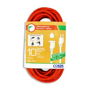 Extensión Eléctrica con una tercera linea de proteccion de puesta a tierra. Fabricada con un cable flexible tipo SJTW de 3 conductores - CORDS
