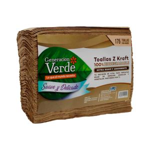 Toallas de manos dispensadas tipo Z de papel kraft; pack x 175 hojas - GENERACIÓN VERDE