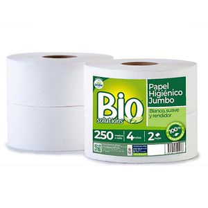 Papel higiénico industrial jumbo doble hoja de 250 metros. Pack x 4. - BIO SOLUTIONS