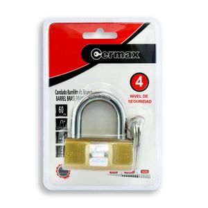 Candado de barril de latón macizo de 60 mm con arco de acero endurecido cromado. USO PESADO - CERMAX