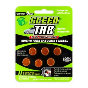 Aditivo para gasolina y diesel en pastilla con activos que protegen el catalizador y ahorran combustible; pack x 6 - GREEN TAB