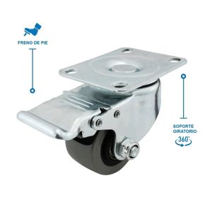 Garrucha 2 1/2" 100Kg Pv.Pg.L.B Gris - IMSA