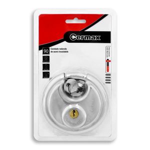 Candado redondo de USO PESADO de 90 mm con cierre tipo bayoneta fabricado en acero inoxidable - CERMAX