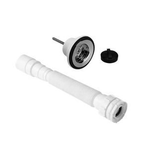 Desagüe roscado de 1-1/4” abs cromado con tapón + sifón flexible para lavamanos con rebosadero. - EDESA