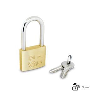 Candado plano de latón macizo de 50 mm con arco alargado de acero endurecido cromado - VIRO