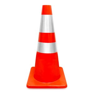 Cono de seguridad semi rígido de 70 cm con base cuadrada y 2 cintas reflectivas de alta visibilidad - WRT
