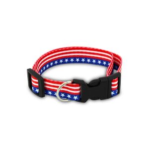 Collar para perro PATRIOTIC de nylon de talla M con diseño de la bandera de USA, y gancho plástico de liberación rápida - DUKES