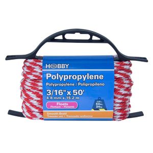 Cuerda de Polipropileno sólida de 3/16", roja con blanco, rack con 15 mts. | HOBBY PRO